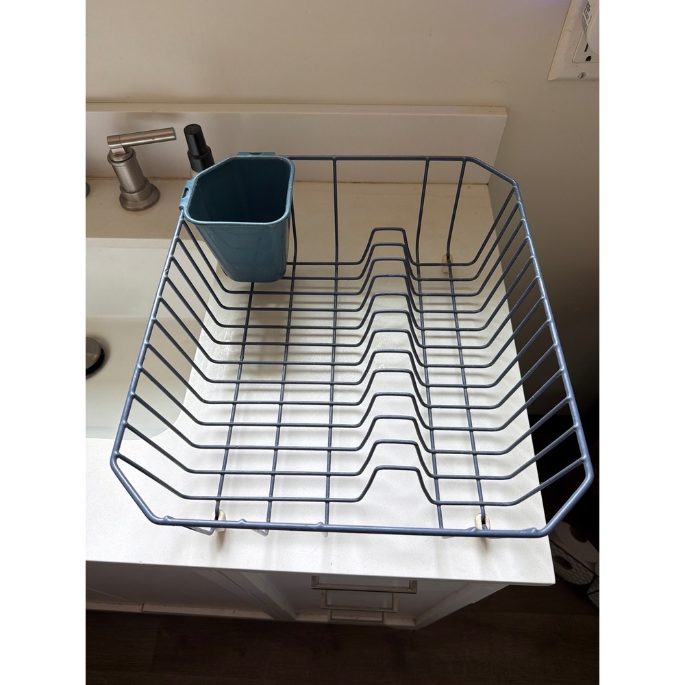 vintage Rubbermaid Blue Coated Wire Dish Drying Rack Removable Cutlery 2913